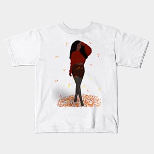 African American Girl in Autumn Kids T-Shirt